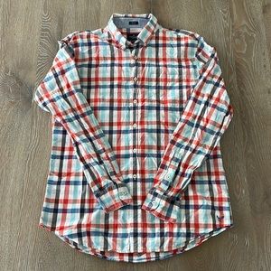 Men’s American Eagle Plaid Woven Button-Up | Large Tall | Prep Fit
